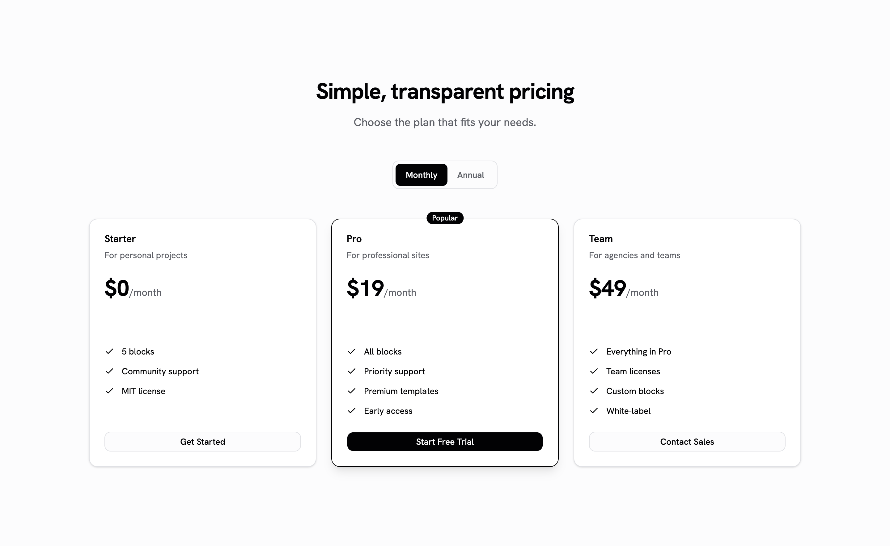 Pricing — 3 Tiers preview